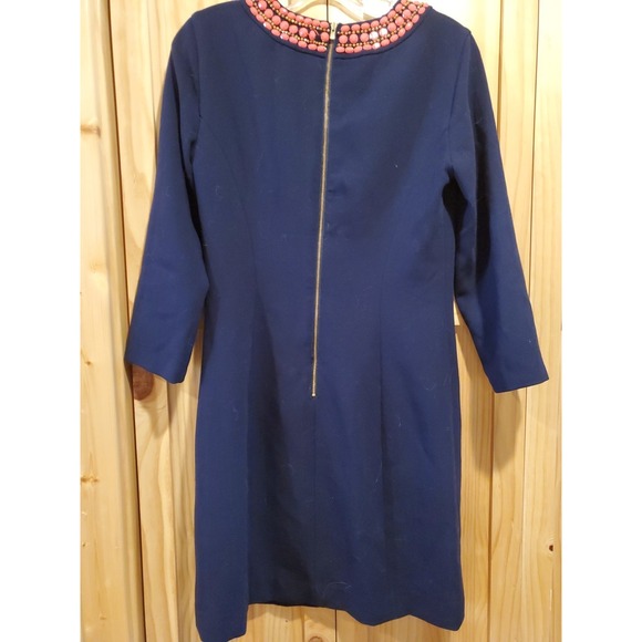 Lilly Pulitzer Bennett Navy Blue Dress w/ Coral & Gold Beading - Size 6‎ - Picture 4 of 4
